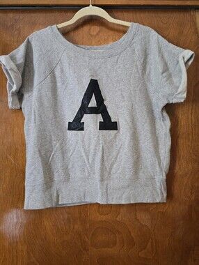 ABS Gray Women's Short-Sleeve Thin Sweatshirt with Black 'A' Graphic